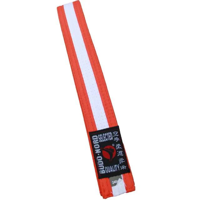Budo-Nord - Oransj Mon-belte (Oransj belte med hvit stripe)